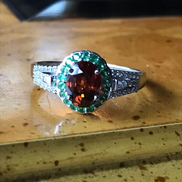 Natural Tsavorite Zircon Sterling Silver Halo Ring Size 10 - Picture 9 of 9